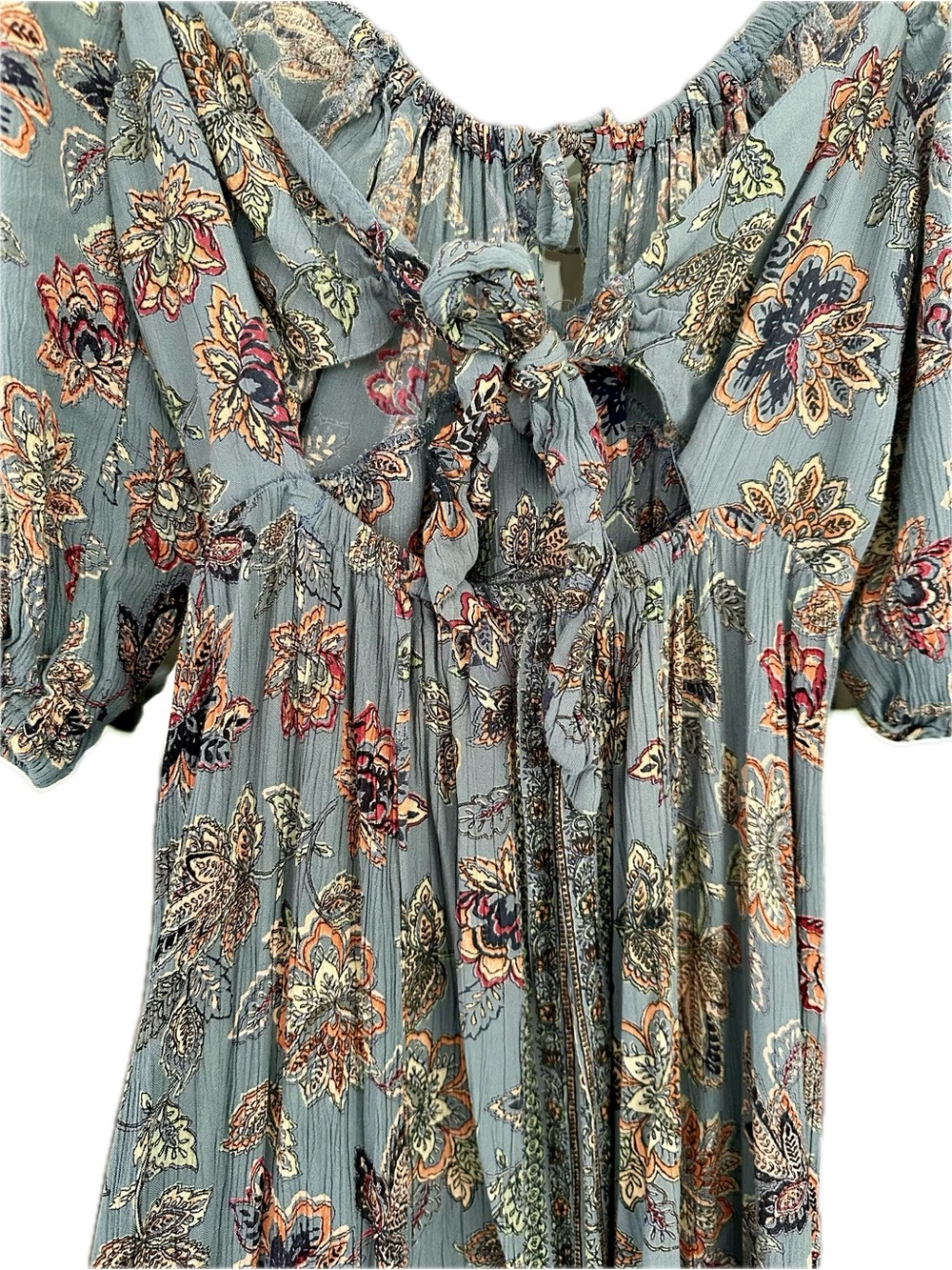 Angie Dusty Blue Floral Tie-back Keyhole Maxi Dress - Size Large - Picture 5 of 9